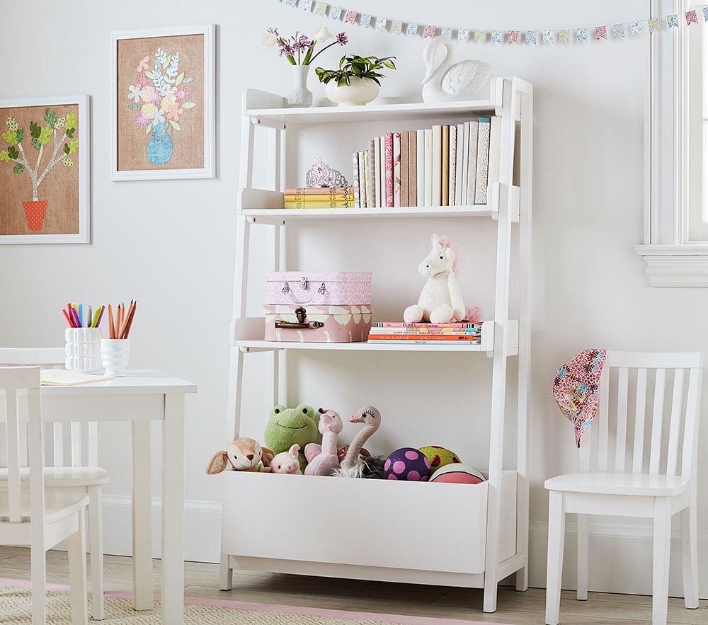 Pottery barn leaning bookshelf store
