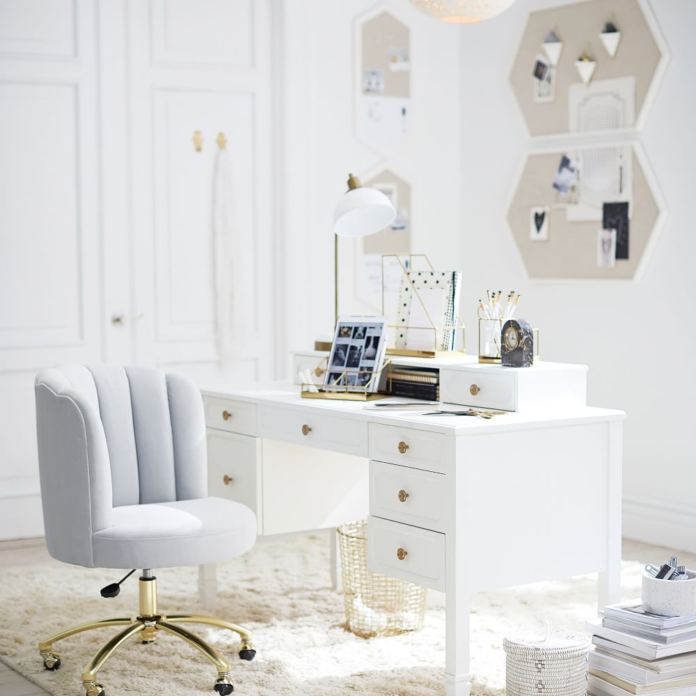 White and 2025 silver desk chair