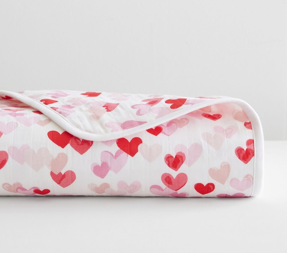 Shop Hearts Oversized Organic Muslin Baby Blanket online Pottery