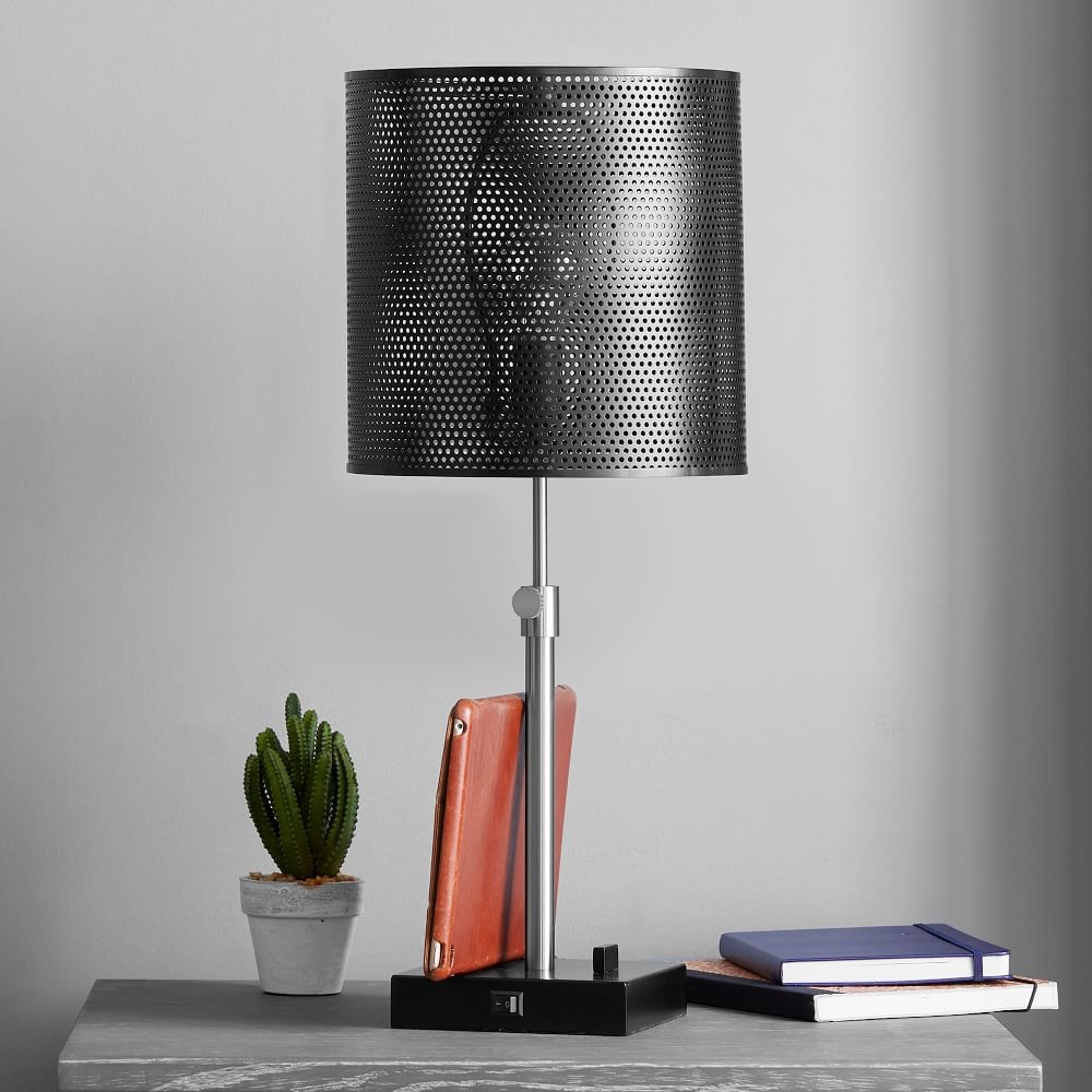 Metallic table outlet lamp