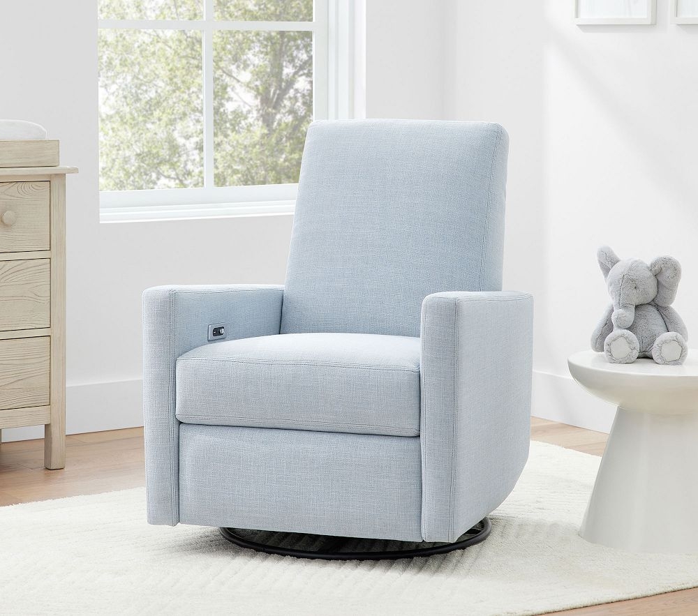 Blue swivel rocker shop recliner