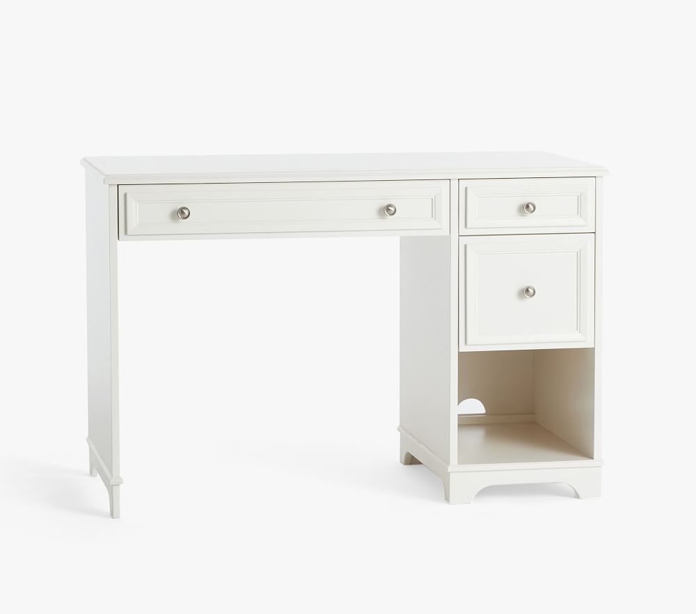 Small white hotsell desk with shelves